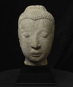 16thC Thai stone head-Life-size . The face is finest classic -powerful, kind and gentle