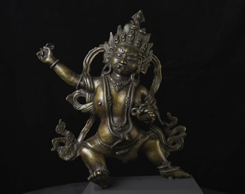 18thC Tibetan Bronze Protective Deity- Very fine and large example.