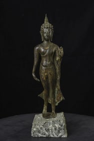 16/17thC Sukhothai Thai Walking Buddha. Well sculpted, cast, and finished.
