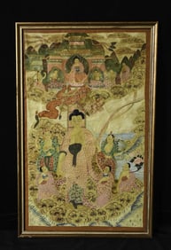 Beautiful Tibeto-Chinese Thangka, circa 1900. Rare type-Finely painted.