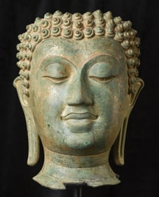 15thC Northern Sukhothai Buddha Head-Museum quality. Near Monumental in Size!