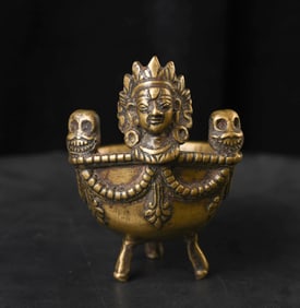 15thC Tibetan or Nepali Bronze Skull Cup.