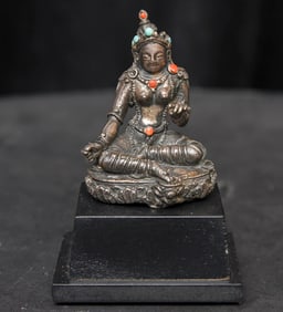 18thC Mongolian bronze Bodhisattva- solid-cast