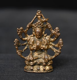 Probably 18thC Multi-arm antique Chinese Gilded Bronze Miniature Bodhisattva.