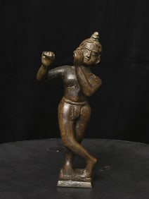 18/19thC Solid-cast bronze Krishna.
