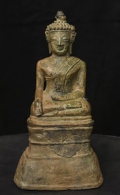 Distinctive 17/18thC Laos Bronze Buddha. Great folk art.