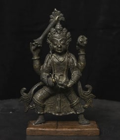 15thC/earlier Tibet or Nepal Standing Buddhist Bronze Protective Deity-start price lowered