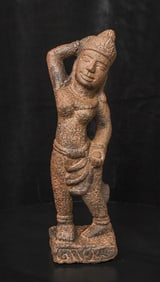 Very special Cham Deity or Apsara in a classic pose. Rare, especially this expressive