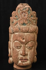 Larger than life antique Chinese wood Buddha head. Starting Price Lowered