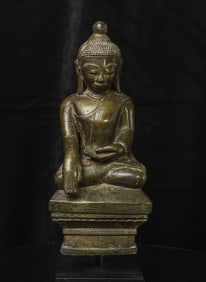 18thC Burma Bronze Buddha- Shan Style, Beautiful Face, Custom base