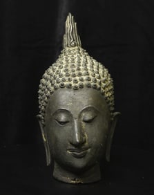 Vintage/Old bronze Sukhothai Walking Buddha Head. Large, Well sculpted