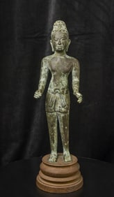 Thai Bronze Buddha, in the Prakhon Chai(7-9thC) style. Large, well-cast standing figure in the