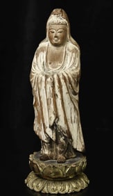 QUA YIN, 18/19th Century Japan, Wood. ( 8"H x 2.875"W )