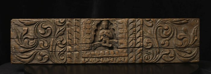 Antique Nepalese or Indian Buddhist/Hindu Wood Carving/Lintel