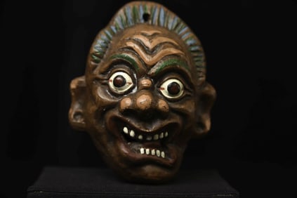 Vintage Mongolian Scary Figure. 4" tall, 3.5" across, approximately 2.75" deep.