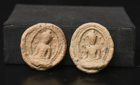 Very early Burmese Terracotta Buddha tablets (TWO). Look to each be 1000+ years old. About 1.5"