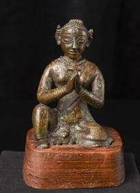 Unusual antique solid-cast Hindu devotee or donor figure.