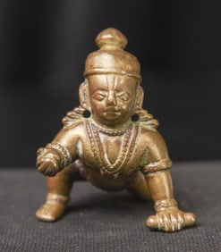 17-19thC Indian Bronze Baby Krishna with his Butterball.