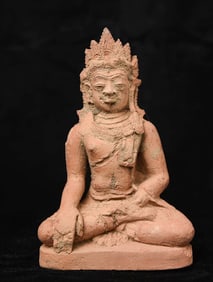 13thC Thai Haripunchai Buddha Figure, Terracotta, AUTHENTIC- RARE