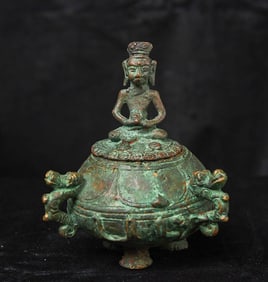 17thC Javanese bronze. Sits 4.25 inches tall.
