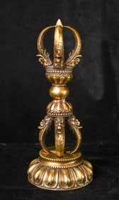 Large Tibetan Gilded Dorje with a custom stand.