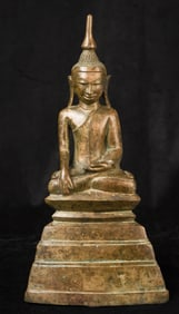 19thC Shan style bronze Buddha in deep meditation.