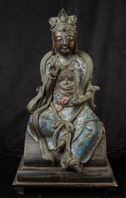 This is a very unusual Chinese 18/19th Cloisonne Quan-yin on the original (or early )stand.