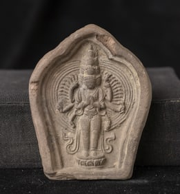 18/19th Tibet Clay Tablet depicting the Bodhisattva of Compassion.