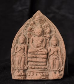 13-/14thC Cambodian Late/Post Khmer Clay Buddha Plaque.