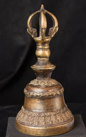 Early Tibetan or Mongolian Buddhist bell. Unusual type, covered in Dorges.