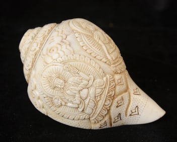 Vintage/Antique Tibetan Buddhist Carved Conch Shell- Hard to find.