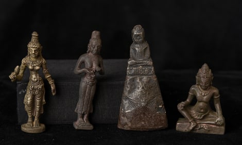 Three miniature S. East Asian bronze Buddhist or Hindu statues.