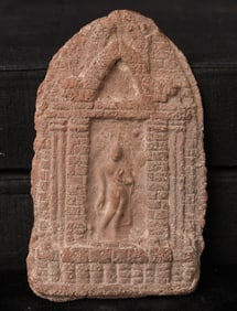 Antique Thai Walking Buddha clay tablet. 19th century or earlier.