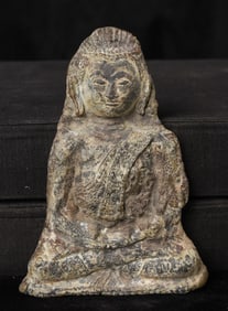 Large Thai 18/19thC lead/bronze figural plaque. Head may be re-attached.