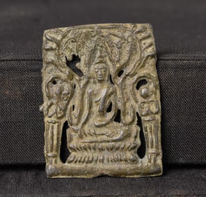 Burmese bronze plaque or amulet from an old collection of SE Asian amulets and small Buddhist