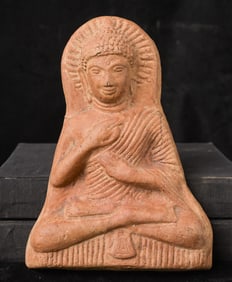 This is a very old and extremely large Thai terracotta Buddha plaque.
