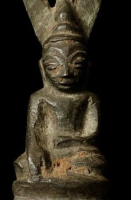 Cute 18/19thC Shan Buddha under a stylized Bodhi tree.