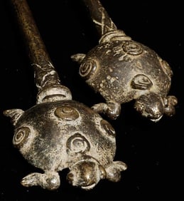 Antique African Bronze Turtles on Sticks
