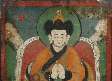 Very uncommon 19thC Mongolian Thangka of a revered lama