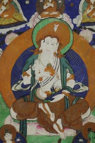 Antique Mongolian Thangka Image, 8" x 6"