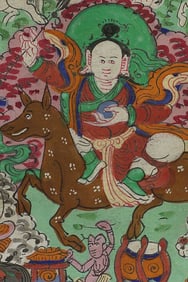 Old Lively Mongolian Thangka, 7.5" x 5"