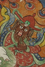 Powerful old miniature painted Thangka.