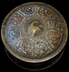 Antique Nepalese brass round box with copper.