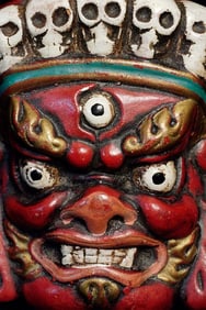 Powerful old polychrome terracotta Mahakala from Mongolia.