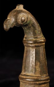 Ancient bronze bird finial. Very well cast, with great personality