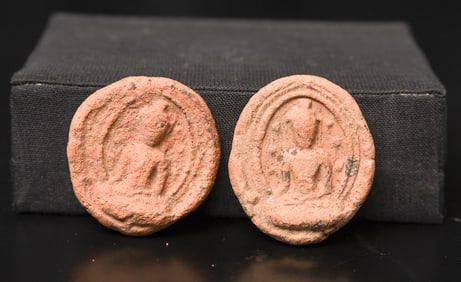 Very early Burmese Terracotta Buddha tablets (TWO). Look to each be 1000+ years old. About 1.5"