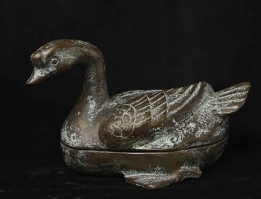 Antique Korean Cast Bronze Duck Box. Quite Old, Good Quality