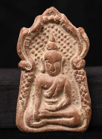 18thC/Earlier Thai Buddha Image in Terracotta Plaque/Amulet-Great Face!