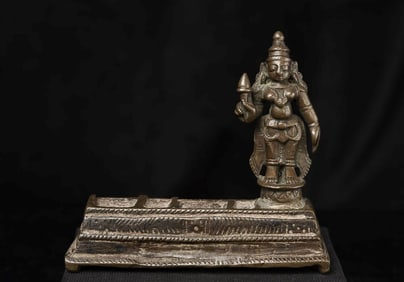Delightful Hindu Deity on a 3 deity base. Unusual.