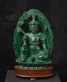 18/19th century Malachite Buddha or Bodhisattva on Shrine. Nice